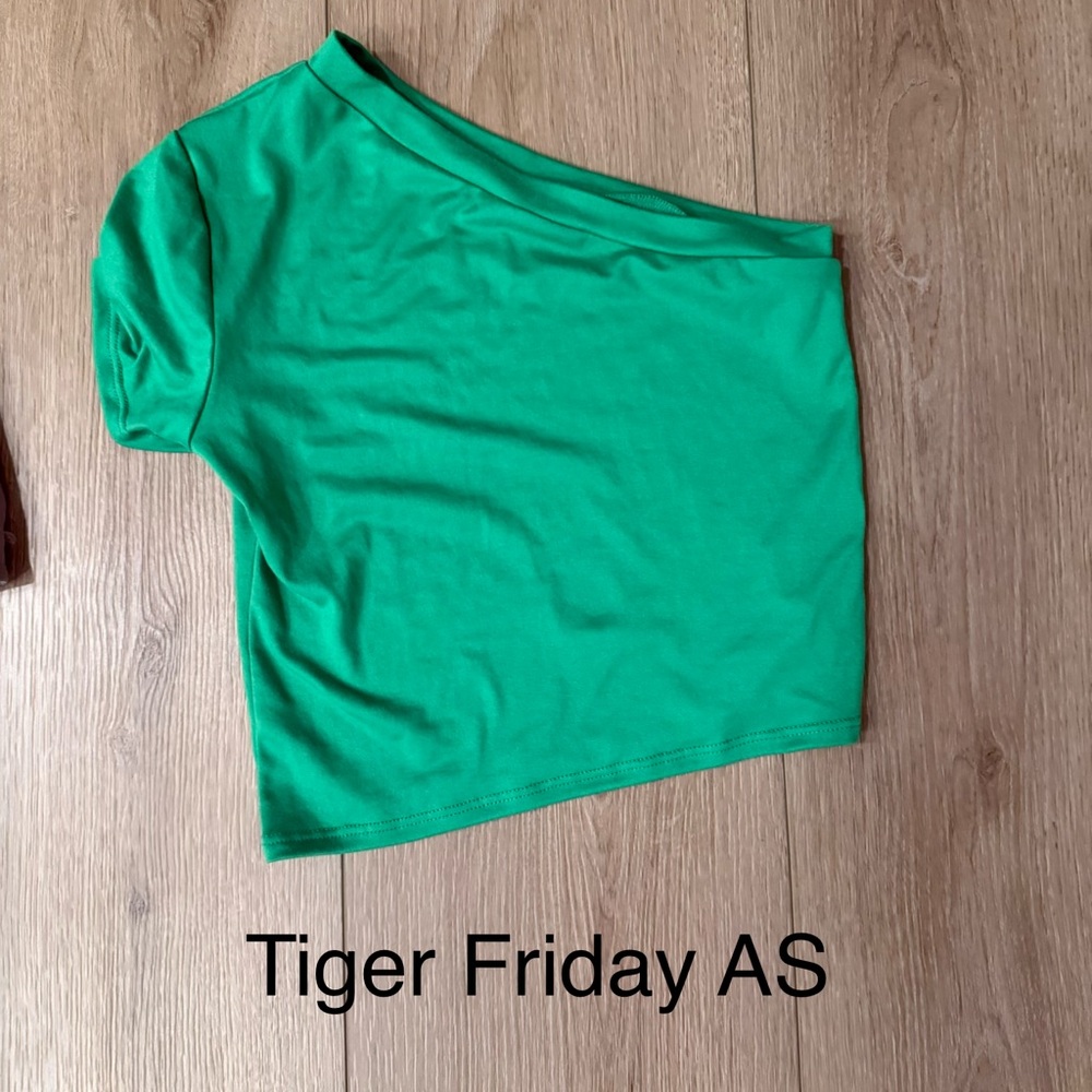 Tiger Friday One-Shoulder Green Crop Top